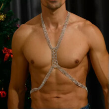 Men's Rhinestone Chest Chain Gold One Size