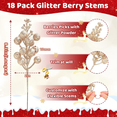 Glitter Berry Tree Picks Silver Stem 18-Pack 2
