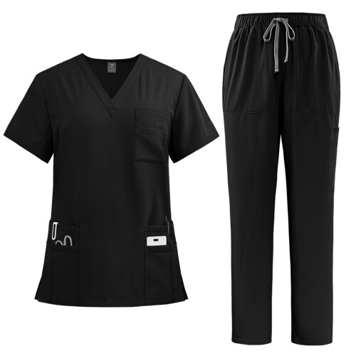 Nurse Scrub Set Black M Moisture-Wicking Top and Bottom 1