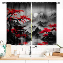 Cherry Blossom Curtains Japanese Ink Painting 55x39 Inch