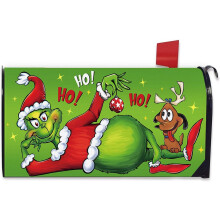 Magnetic Christmas Mailbox Cover Green Dog Design 21x19 Inch