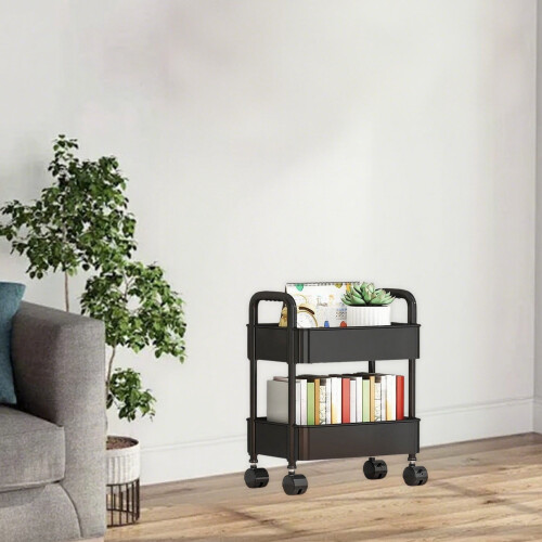 4-Tier Plastic Storage Cart with Armrests and Wheels 2