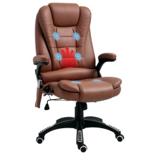 Massage Recliner Chair Heated Office Chair with Six Massage Points Microfiber Cloth 360 Swivel Wheels Brown