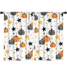 Pumpkin Pattern Kitchen Curtains Set of 2 Tier Rod Pocket