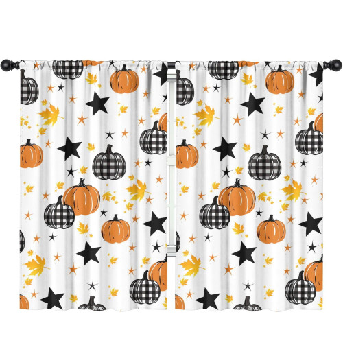 Pumpkin Pattern Kitchen Curtains Set of 2 Tier Rod Pocket