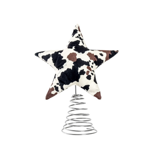 Cow Print Christmas Tree Topper Bow Black White Large 1