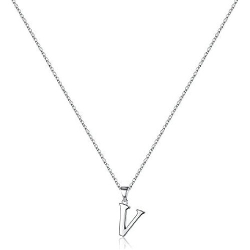 Sterling Silver Initial Pendant Necklace A-Z on Figaro Chain