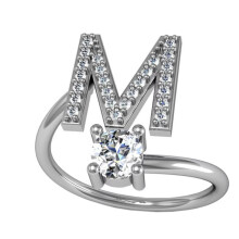 Women's Stainless Steel Initial Ring with Cubic Zirconia,