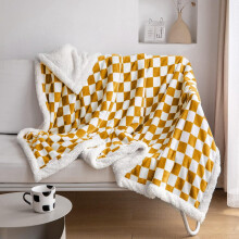 Sherpa Fleece Throw Blanket Checkered Pattern Yellow 50x60