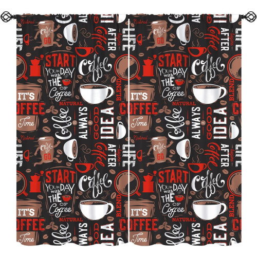 Abstract Kitchen Curtains Espresso Cupcake Pattern Rod