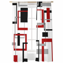 Sheer Curtains Abstract Black Red Geometric 52x96 Inch 2