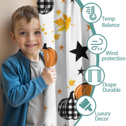 Pumpkin Pattern Kitchen Curtains Set of 2 Tier Rod Pocket 2