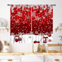 Christmas Curtains Red Fir Ball Design 2 Panel 55x39 Inch