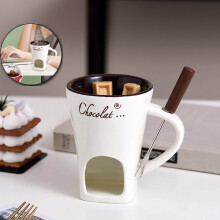 Fondue Cup Set with Forks Ceramic Mini Chocolate Melting