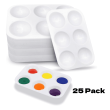 Plastic Paint Tray Palette 6-Well White 25 Pcs