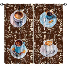 Retro Coffee Kitchen Curtains Rustic Brown 63x63in