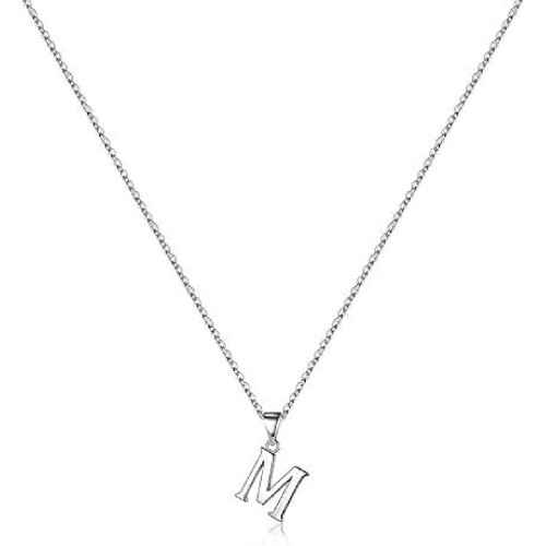 Sterling Silver Initial Pendant Necklace with Figaro Chain