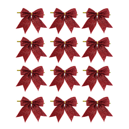 Christmas Bow Ornaments Red 4.7In 12-Pack 1
