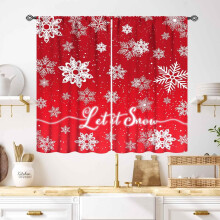 Red and White Floral Christmas Curtains 2 Panels 55x39 Inch