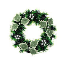 Artificial Winter Green Tinsel Wreath 11 inch with Holly