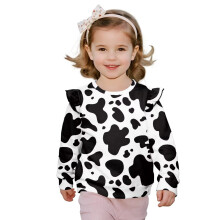 Kids Black and White Cow Print Ruffle Sweatshirt Long Sleeve