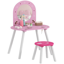 Kids Dressing Table with Mirror and Stool, Girls Vanity Set for Kids Room, Bedroom, Nursery, for Ages 3–6 Years, Pink