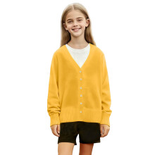Mustard Yellow V-Neck Wool Sweater for Kids, Fleece-Lined,