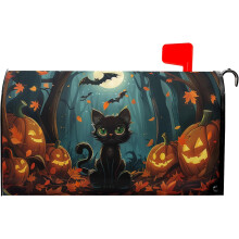 Black Cat Pumpkin Halloween Mailbox Cover Magnetic 25.5 x