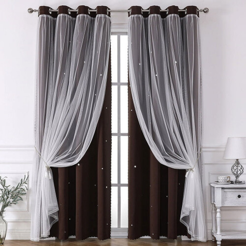 Simplicity Perforated Curtain Panel Brown A84 51.1in L x