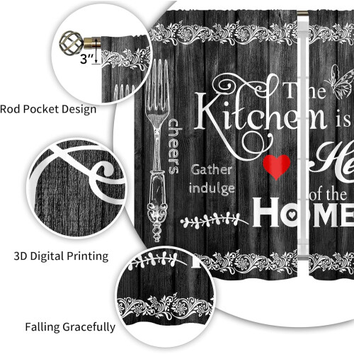 Farmhouse Kitchen Curtains Black White 28x39 Inch 1