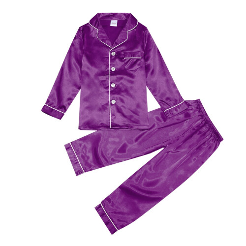 Girls' Glitter Satin Pajama Set Solid Color 2-Piece 1