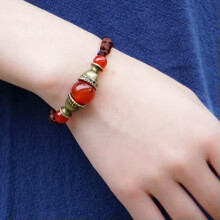 Red Jade Bracelet Natural Tibetan Silver Beaded Bangle