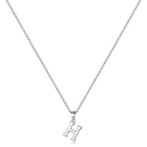 Sterling Silver Initial Pendant Necklace A-Z on Figaro Chain
