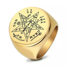 Tetragrammaton YHWH Ring Stainless Steel Gold Plated Size 11
