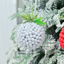 Purple Glitter Foam Berry Ornament with Green Leaves 1 pc