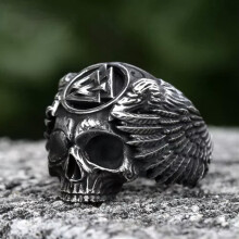 Valknut Skull Ring Stainless Steel Men's Viking Ring Size 12
