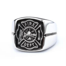 Firefighter Ring Stainless Steel Black Red Enamel Size 11