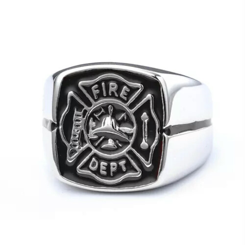 Firefighter Ring Stainless Steel Black Red Enamel Size 11
