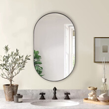 Black Metal Oval Mirror 20 x 33 Inch