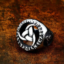 Odin Triple Horn Ring Stainless Steel Viking Rune Biker
