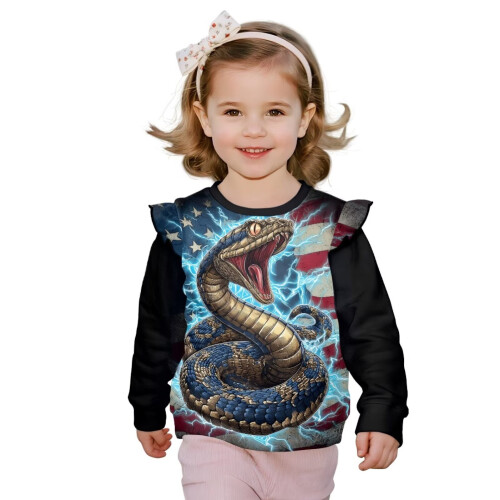 Girls Ruffle Shoulder Sweatshirt Long Sleeve Crewneck