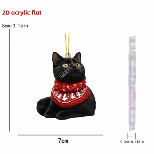 Black Cat Ornaments in Red Sweater 8PCS 2
