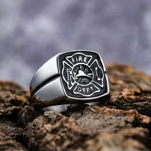 Firefighter Ring Stainless Steel Black Red Enamel Size 11 2