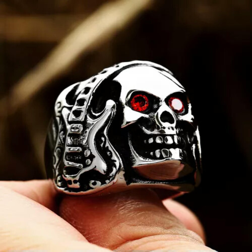 Gothic Guitar Skull Ring Stainless Steel Size 9 1