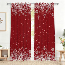 Renaiss Red Christmas Kitchen Curtains Snowflake Pattern