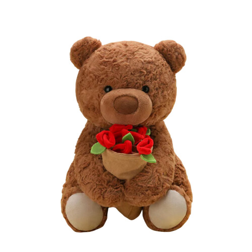 Teddy Bear Plush Toy with Red Rose 1pc 1