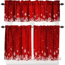 Red Christmas Kitchen Curtains and Valances Set Snowflake