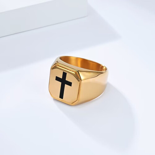 Stainless Steel Cross Ring Gold Tone Size 11 2