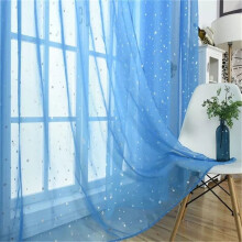 Sheer Voile Curtains Silver Star Pattern 100x200cm Rod