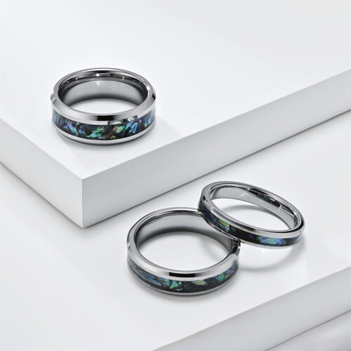 Tungsten Steel Abalone Shell Opal Ring 6mm Silver Size 11 2